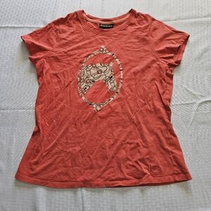 Ariat Western Graphic Tee Womens L Coral Horseshoe Logo‎ Cowgirl Ranch
